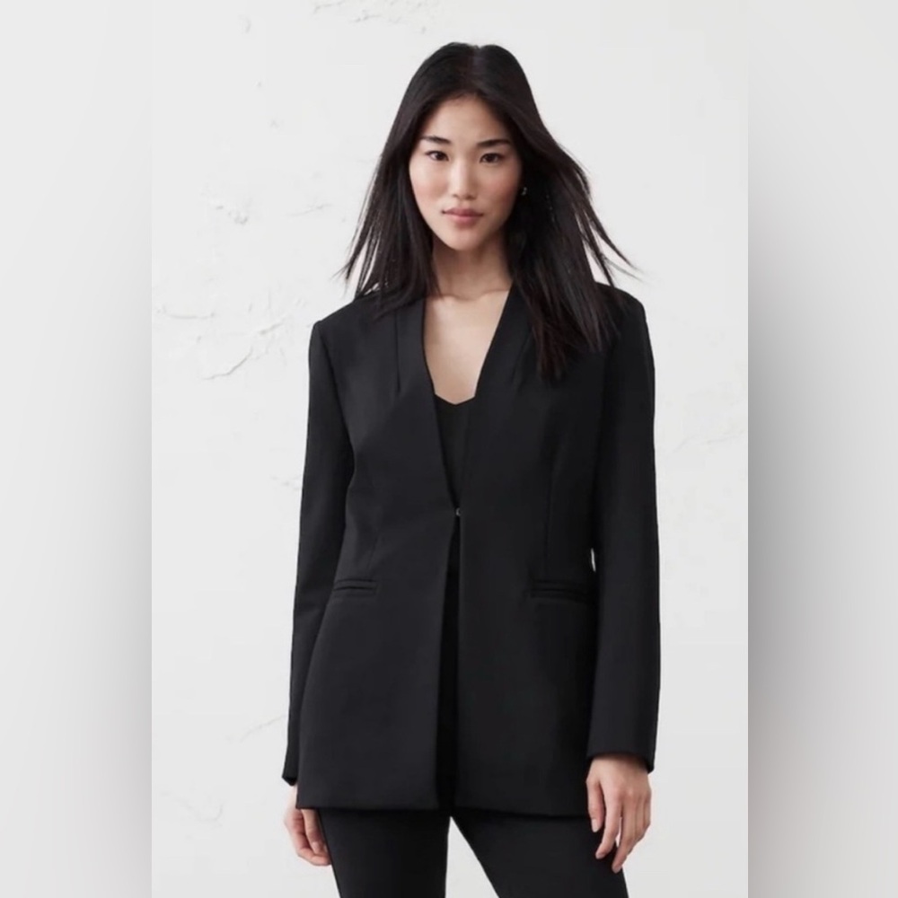NWT Banana Republic Black Ponte Knit Collarless Blazer